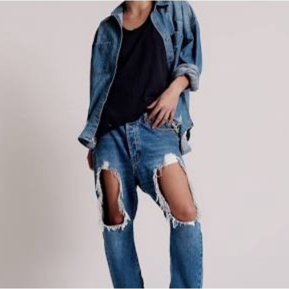 One Teaspoon King pins BF Jean. Blue Distressed Women Jeans